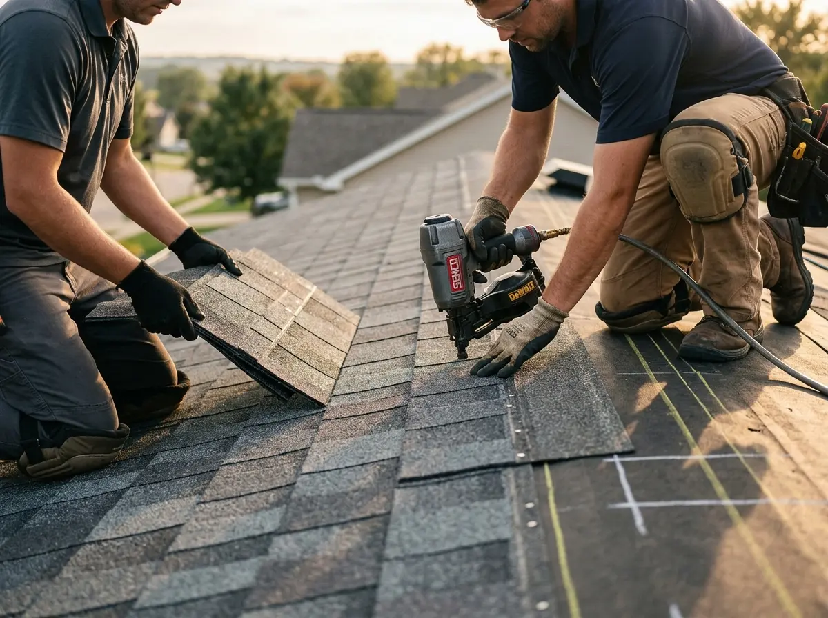 Professional roofer working on a residential roof in Silver Lake